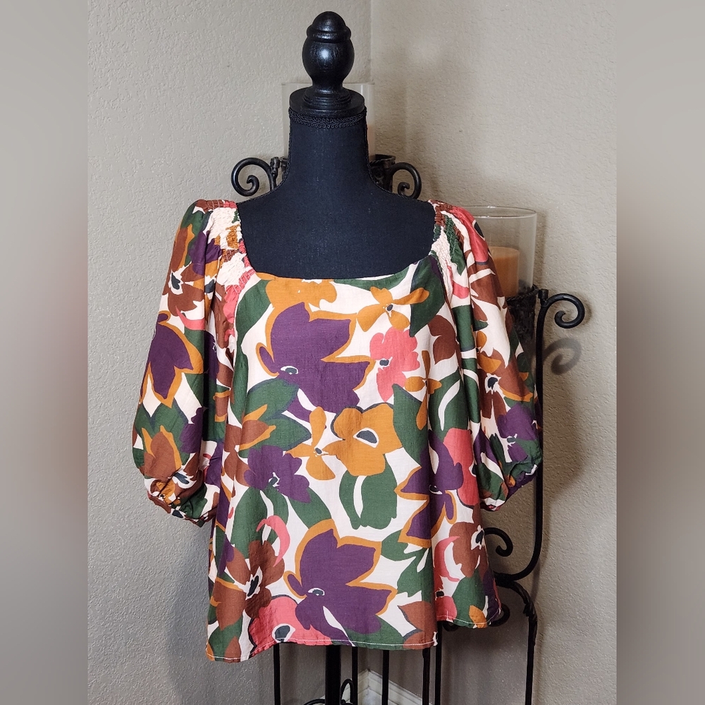 Velvet by Graham & Spencer Evereve Exclusive Silk Blend Floral Blouse - Size XL - Picture 1 of 7